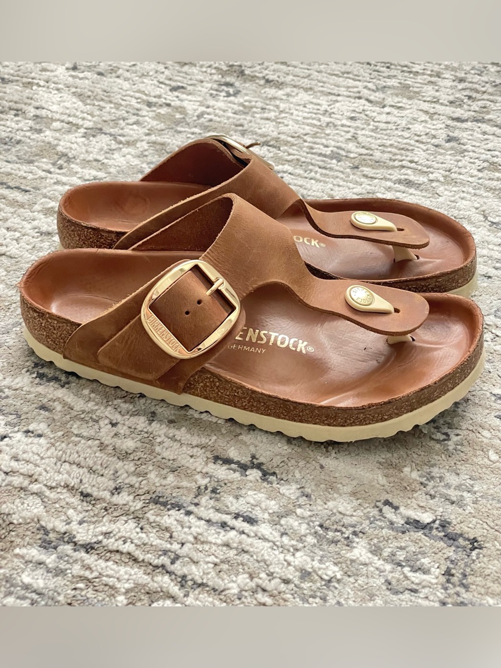Birkenstock Gizeh Big Buckle Cognac Brown Leather Sandals Reg Width 37 - Picture 4 of 8